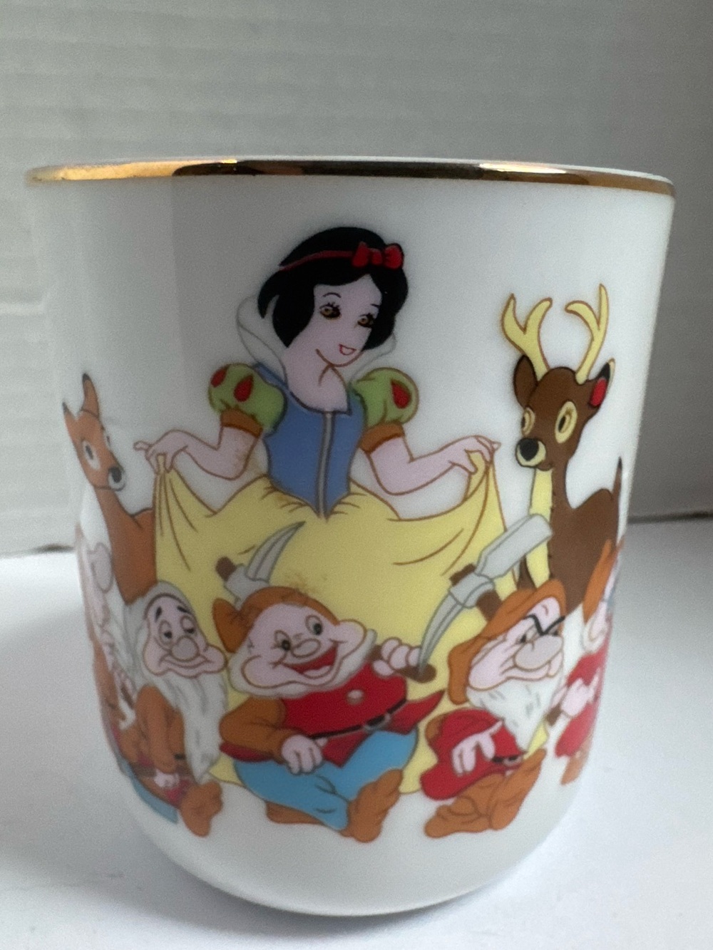 Vintage Snow White & Seven Dwarfs Mug Gold Rim Ceramic Japan Disney Productions